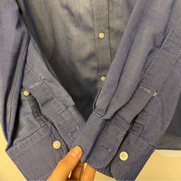 Lands End No Iron Pinpoint Oxford chambray style blue Shirt 16-16.5 mens Large - Picture 6 of 12